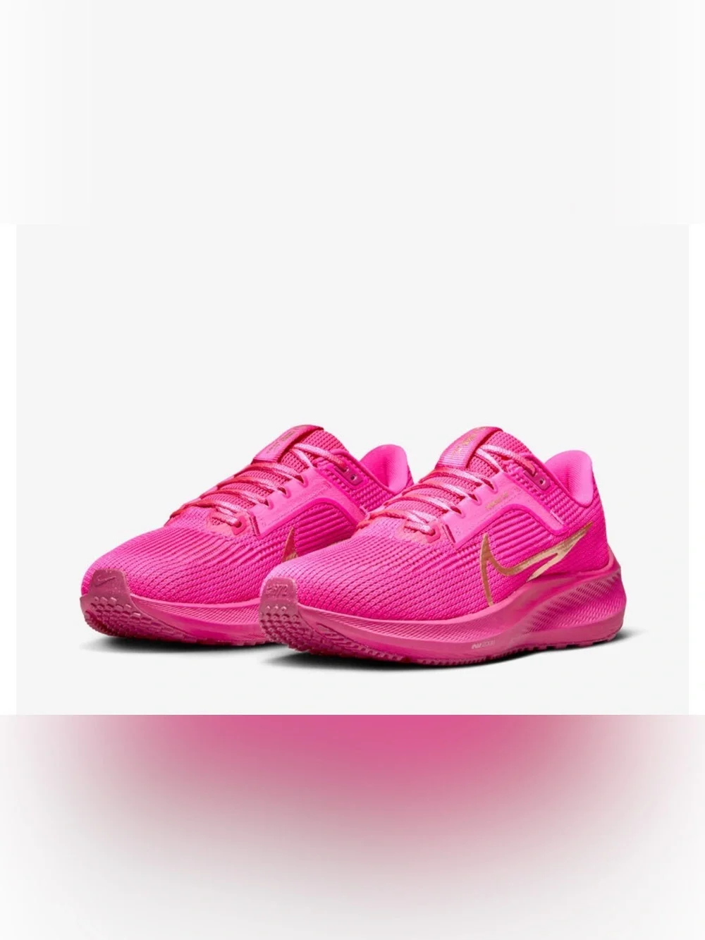 NWOT Nike Women's Vibrant Pink Running Shoes with Metallic Gold Swoosh sz 9